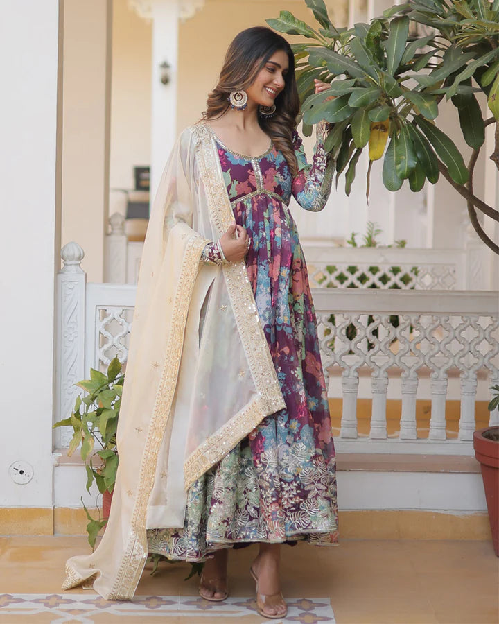 Druthi Elegance Anarkali Gown With Dupatta Set
